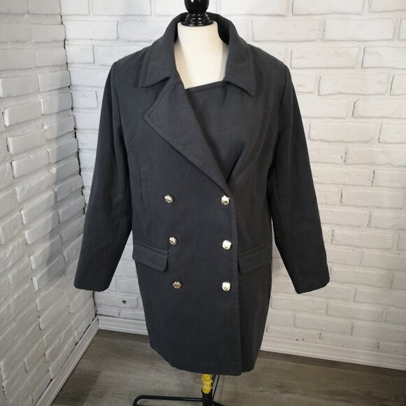JustFab Ladies Size Large Dark Grey 3 Button Front Closure Lined Coat - Picture 1 of 10
